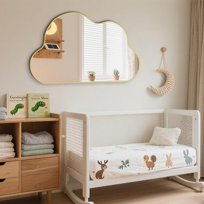 POZINO Gold Irregular Mirror, 33.5"x20.5" Cloud Shaped Mirrors, Asymmetrical Wall Mirror, Abstract Funky Frameless Mirrors for Living Room Bathroom Bedroom Entryway Fireplace