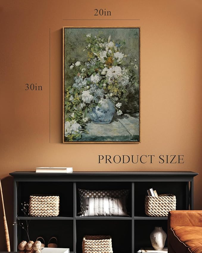 ARPEOTCY Floral Framed Canvas Print Wall Decor, Vintage French Flower Large Wall Art Home Decor, Ceramic Vase Floral Oil Painting for Living Room, Office Decoration, 20x30 inch