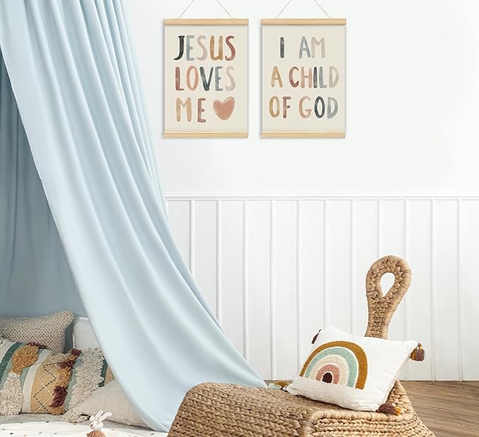 Christian Jesus Nursery Wall Art Decor, Christian Jesus Kids Wall Art Decor, Boho God Decorations For Baby Girls Boys Room Bedroom Bathroom Classroom Church Wood Posters Framed 12X16 In Set Of 2