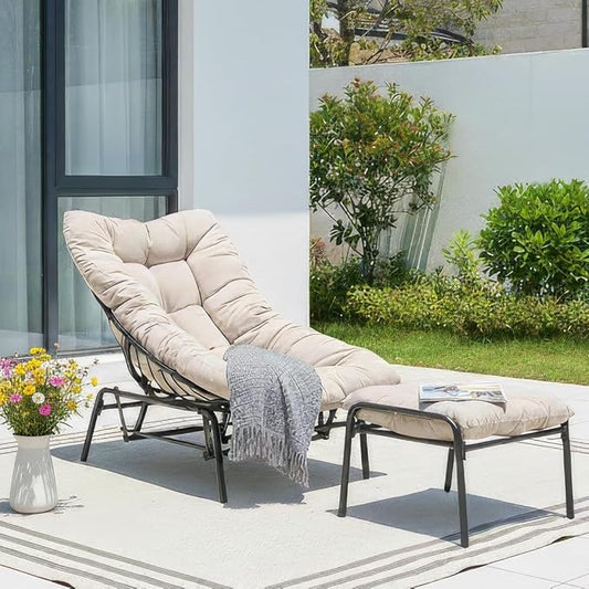 NATURAL EXPRESSIONS Lounge Chair Outdoor with Ottoman, 2-Piece Gentle Rocking Chaise Lounge Set, 4.7" Olefin Cushion & Sturdy Frame, Glider Rocking Chair for Indoor Outdoor Use