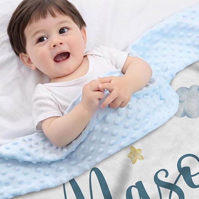 Personalized Baby Blankets for Boys Girls, Custom Name Blue Dinosaur Baby Blanket, Soft Receiving Blanket for Newborns and Toddlers, Ideal for Baby Showers and Nursery Decor