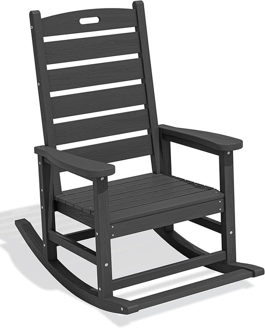 SERWALL Outdoor Rocking Chair, Oversized Rocking Chair with Footrest for Adults, HDPE All Weather Resistant Rocking Chairs for Patio, 350lbs Weight Capacity, Gray