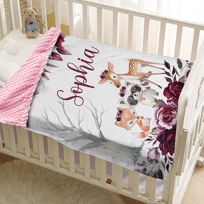 Personalized Baby Blankets for Boys Girls, Custom Name Rose Animal Baby Blanket, Soft Receiving Blanket for Newborns and Toddlers, Ideal for Baby Showers and Nursery Decor