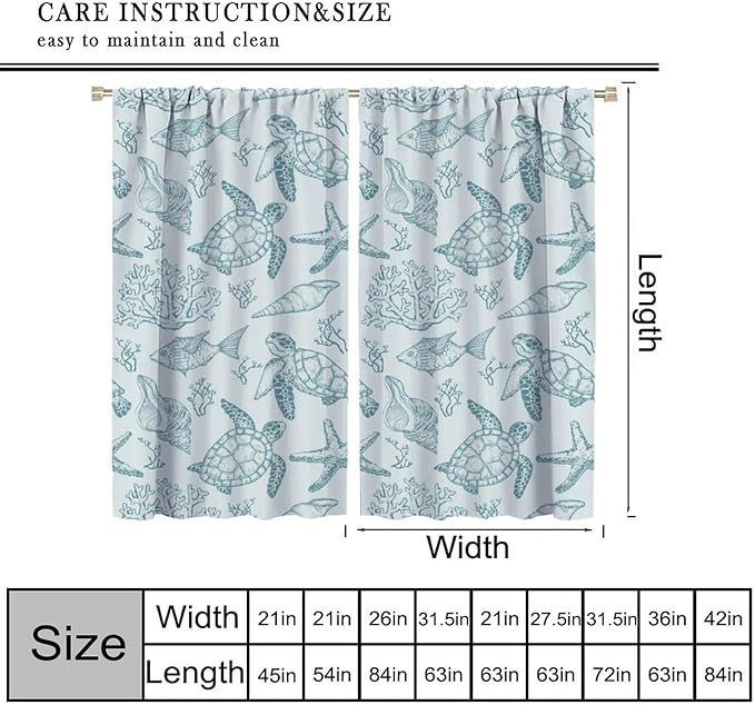 Turtle Starfish Curtains,Coral Starfish Seashell Beach Sea Seashell Theme Pattern Blackout Print Home Bedroom Living Room Window Treatmen 2 Panel Set 42x63 Inch