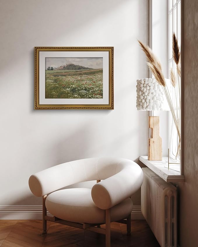 ARPEOTCY Vintage Gold Framed Large Wall Art, Fields with Wild Poppies Retro Paintings, Canvas Prints Artwork with Antique Frame, Victorian Wall Picture Decor for Gallery Living Room 16x20 inch
