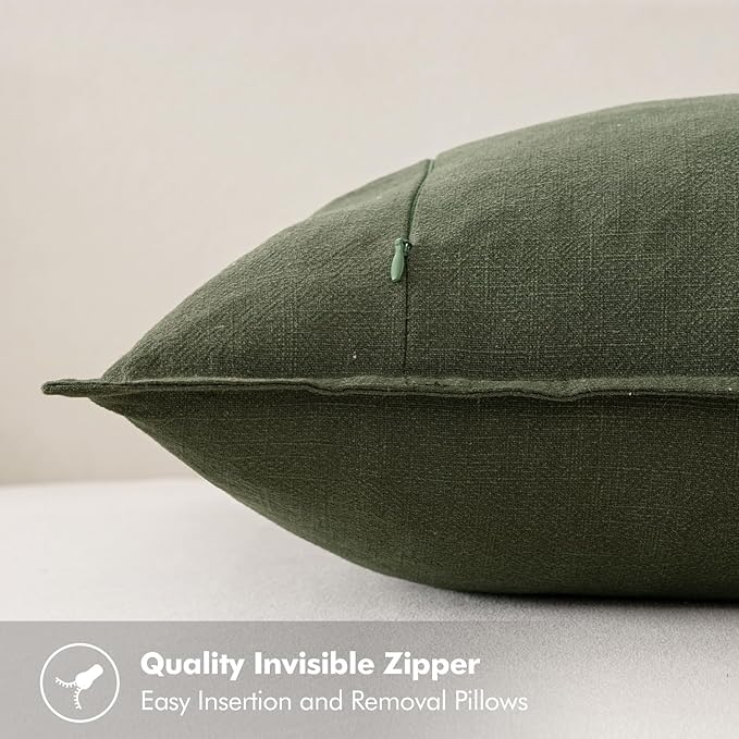 MIULEE Decorative Linen Pillow Covers 28x28 Inch Dark Olive Green Boho Farmhouse Neutral Christmas Couch Throw Pillows for Bed Pack of 2 Accent Modern Pillowcase Sofa Livingroom Home Decor