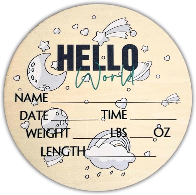 Hello World Newborn Sign 6" - Baby Announcement Sign for Hospital - Welcome Baby Sign - Announcement Board for New Baby - Birth Announcement Sign - Newborn Name Sign - Perfect for Baby Arrival (space 1)