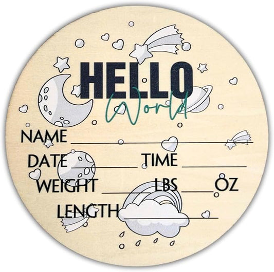Hello World Newborn Sign 6" - Baby Announcement Sign for Hospital - Welcome Baby Sign - Announcement Board for New Baby - Birth Announcement Sign - Newborn Name Sign - Perfect for Baby Arrival (space 1)