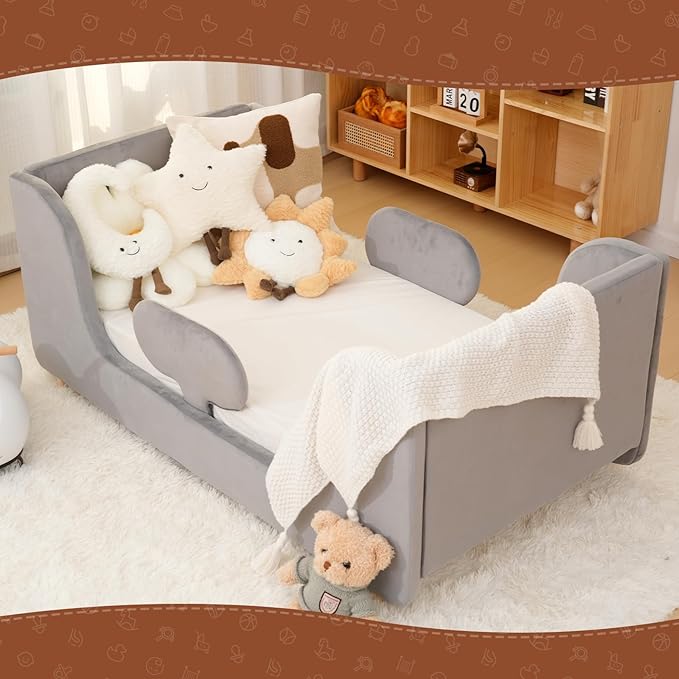 DoCred Toddler Bed - Toddler Floor Bed Frame with Removable Guard Rails, Kids Beds for Ages 2-7 Years, Kid Beds for Girls and Boys, Standard Crib Size(Mattress Not Included)