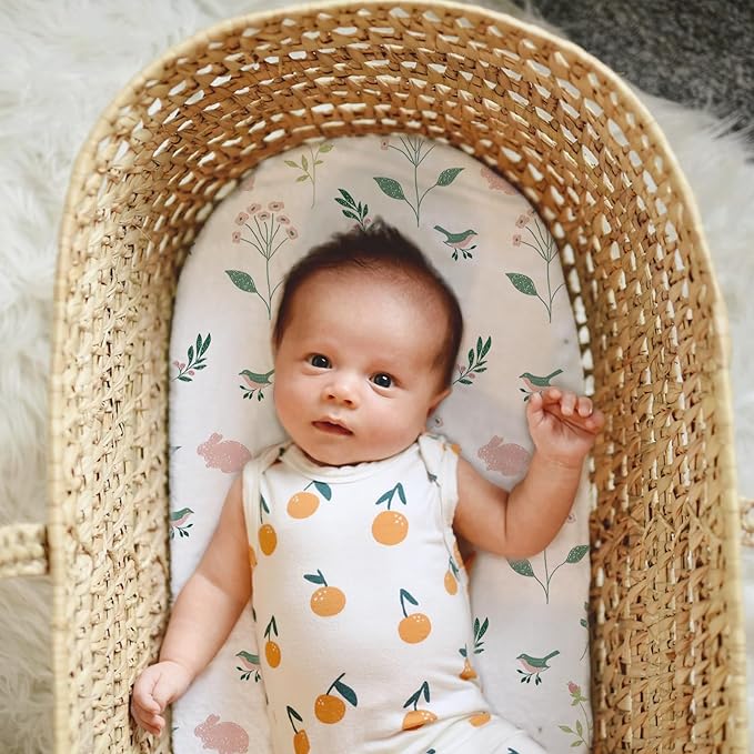 Little Grape Land Bassinet Sheets for Baby Boys Girls 3 Pack, 33" x 18" Extra Soft Breathable Fitted Bassinet Sheets, Bedside Sheets Fit for Oval Rectangle and Hourglass Bassinet Mattress (Bunny)
