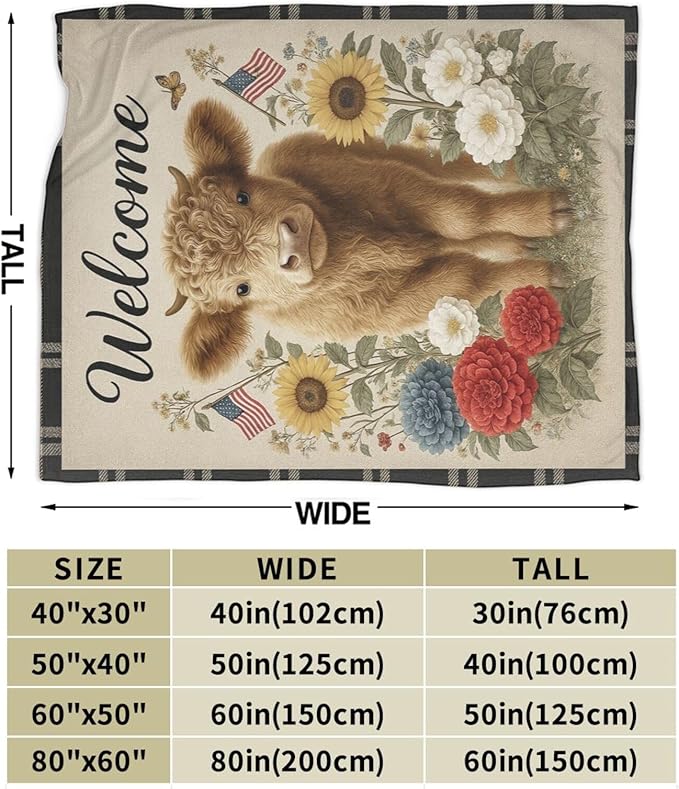 Highland Cow Blanket Farmhouse Cow Throw Blanket Soft Cozy Fleece Fuzzy Plush Warm Stuff Bedding Farm Animal Blankets Gifts for Boys Girls Kids Adult Men Women 60"X80"