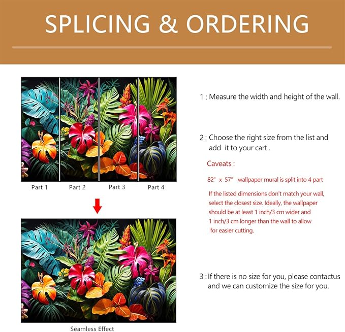 Tropical Jungle Wallpaper Peel and Stick Colorful Botanical Leaf Self Adhesive Wall Mural for Living Room Bedroom 82"x57"