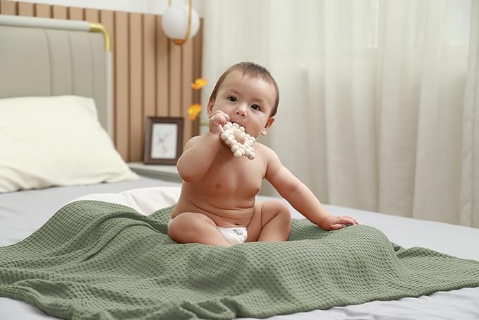 36” X 40” Inches Cooling Baby Waffle Weave Blanket, Ultra-Soft Lightweight Receiving Blanket for Newborn, Breathable Comfortable Baby Swaddle Blanket for Boys and Girls(Sage)