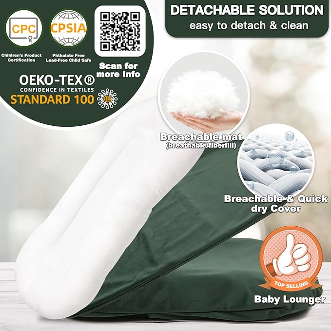 Baby Lounger for Newborn - Snuggle Cozy Me Lounger | Breathable Soft Cotton, 0-24 Months Portable Playtime Baby Nest, Newborn Baby Essentials Gifts- Moss (1 Lounger + 1 Cover)
