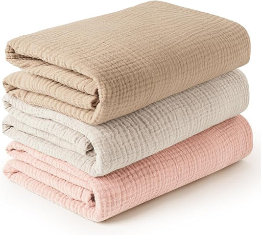 Konssy 3 Pack Muslin Swaddle Blankets for Unisex, Newborn Receiving Blanket, Large 47 x 47 inches, Soft Breathable Muslin Baby Swaddles for Boys & Girls