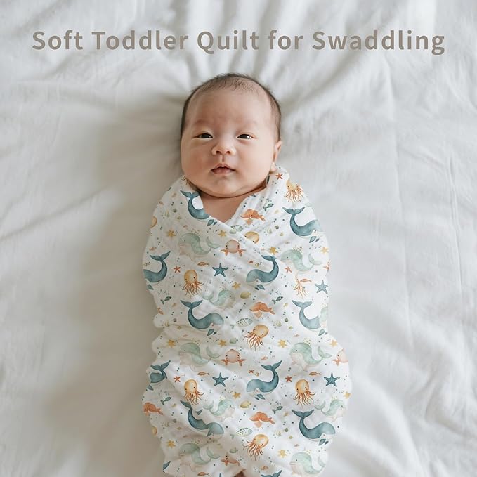 Muslin Swaddle Blankets 6-Layer Cotton Baby Blankets for Boys & Girls 43"X43"Inches Receiving Blankets,Soft Skin-Friendly Baby Crib Blanket,Breathable Quilt Bedspread(Ocean Animals)