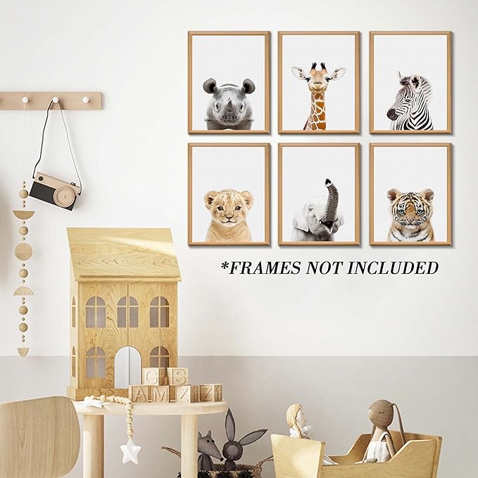 Nursery Baby Room Wall Art Decor, Jungle Nursery Baby Animal of Rhino Giraffe Zebra Decorations, Nursery Safari Cute Animal Decor for Baby Bedroom (12"x16", UNFRAMED)