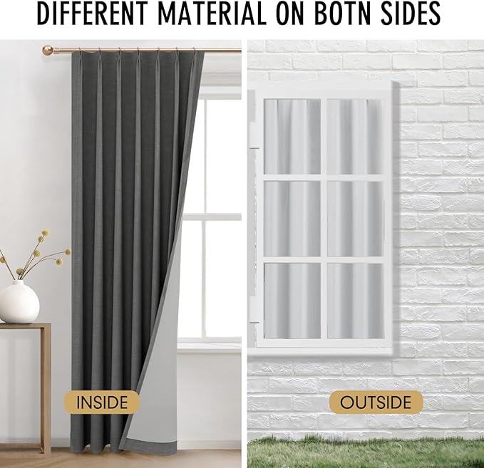 IVAPUPU Linen Pinch Pleated Full Blackout Curtains for Bedroom - 2 Pages Black Out Grey Curtains 63 Inch Long 2 Panel for Living Room Darkening Thermal Window Curtain Drapes with 16pc Hooks