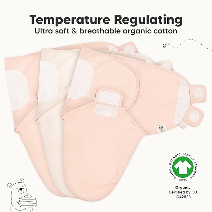 KeaBabies 3-Pack Organic Baby Swaddle Sleep Sacks - Swaddles for Newborns, Infant 0-3 Months, Baby Girls, Boys, Soft & Snug Newborn Sleep Sack, Nursery Swaddling Blankets (Angelic)
