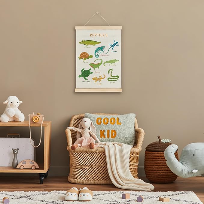 SereneHanctuary Reptile Animal Wall Art,Educational Animal Nursery Wall Decor, Boho Reptiles Poster Hanger Frame for Toddler Kids Bedroom Nursery Playroom Classroom Decor,12x16 Inches