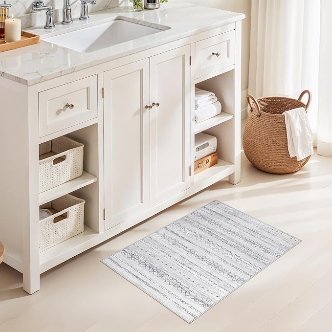 Area Rugs for Living Room Washable Living Room Rug Soft Neutral Indoor Floor Carpet Non-Slip Stain Resistant Modern Boho Rugs for Bedroom Dining Room Kids Room Nursery Office Home Grey