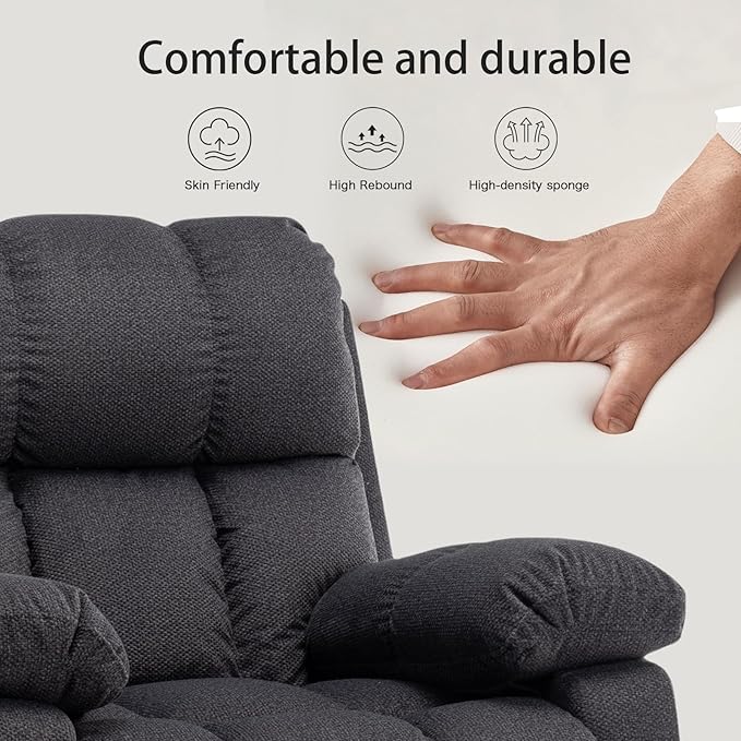 HOMEFLEX Modern Rocker Recliner Chair for Adults, Overstuffed Rocking Chairs for Nursery, Manual Swivel Recliners Armchair, Upholstered Fabric Rocker Sofa for Living Room, Bedroom (Black)