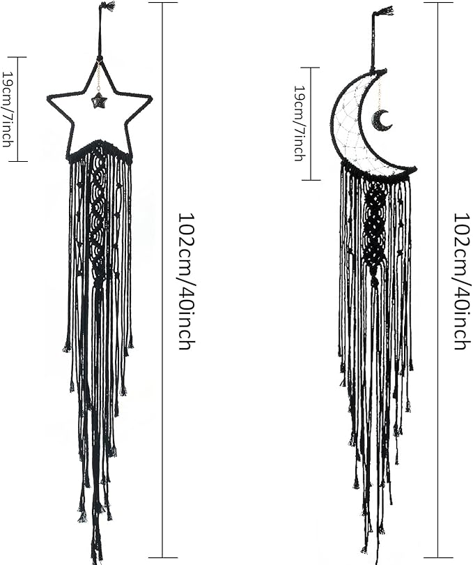 Tarklanda Moon Star Dream Catcher Decor,2pcs Boho Home Moon Star Black Dreamcatcher, Bohemian Wall Hanging Dream Catcher Decor for Home Bedroom Craft Decoration
