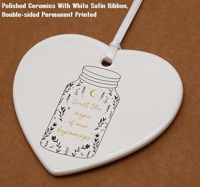 Heart Shaped Christmas Ornament-New Beginnings Gifts for Women Men-Congratulations Graduation Divorce Housewarming Farewell Leaving Gift for Coworker Keepsake with Box