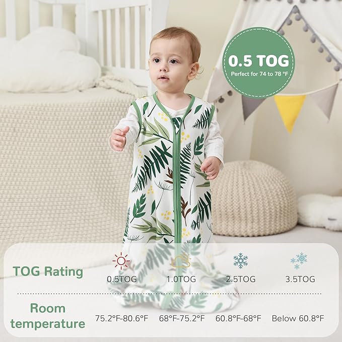 JELLYMONI Baby Sleep Sack 12-18 Months 100% Cotton Wearable Blanket, 0.5 TOG Soft Lightweight Toddler Sleeping Sack 3 Pack 2-Way Zipper Newborn Sleep Sacks