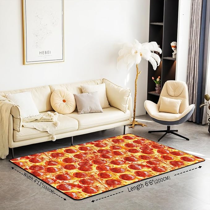 Pizza Area Rug 4x5, Pepperoni Be Print Rugs for Living Room Bedroom, Funny Washable Floor Rug Carpets Entryway Rug Decorations Kitchen Indoor