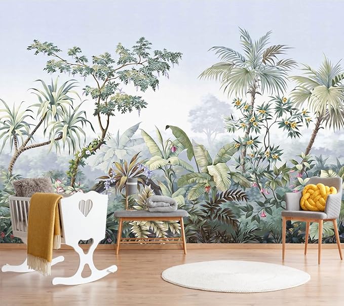 Tropical Banana Leaf Wallpaper Green Plant Wall Murals for Bedroom Living Room (not self-Adhesive)