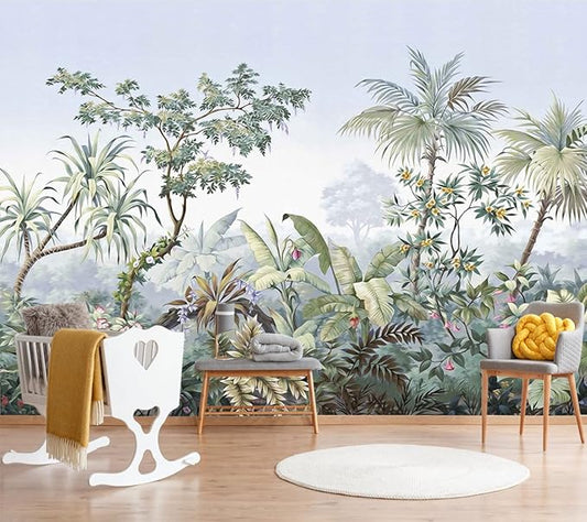 Tropical Banana Leaf Wallpaper Green Plant Wall Murals for Bedroom Living Room (not self-Adhesive)