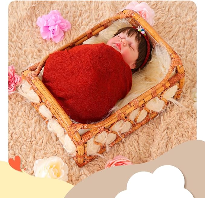 Kate Newborn Photography Props Rattan Basket Bed Handcrafted Baby Bed Posing Props for Baby Photography Photoshoot