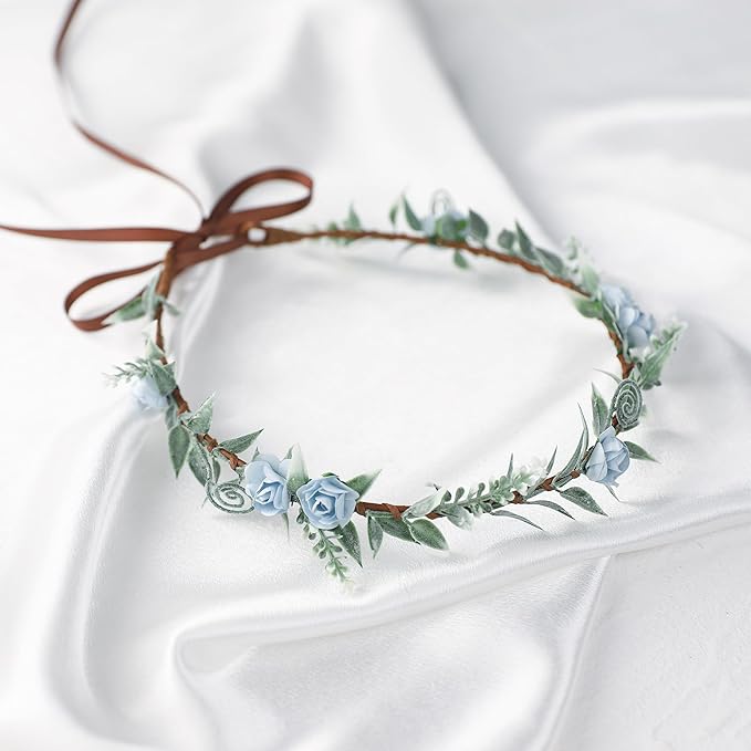 Flower Crowns for Women Girls - Handmade Fairy Wreath Renaissance Garland Bridal Cosplay DIY Halloween Christmas Maternity Shoot Vacation Photography Props Shower Blue Rose