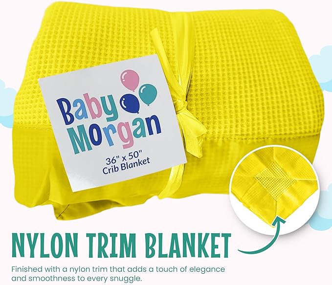 Blankets Thermal Waffle Baby Blanket Crib Bedding - Soft Cozy Warm Infant Thermal Cover for Nursery Stroller or Bassinet, Lightweight Ideal Shower Gift, Nylon Trim Yellow 36" x 50"
