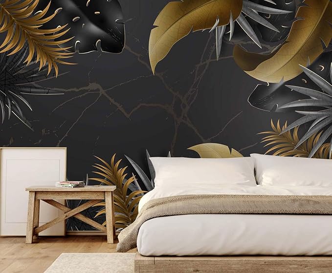 Dark Banana Leaf Wallpaper Mural Crack Background Wallpaper for Bedroom Living Room (Not Self-Adhesive)