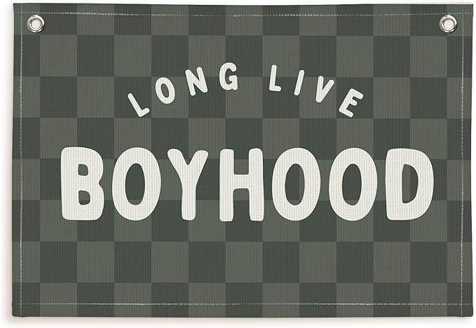 Lacama Green Long Live Boyhood Boys Room Decor, Boy Nursery Decor, Linen Banner Wall Hanging Canvas Banner Flag Decor for Toddler Boy Room Nursery 30x20 In