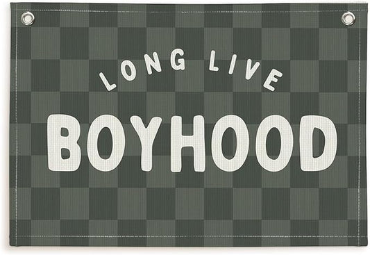 Lacama Green Long Live Boyhood Boys Room Decor, Boy Nursery Decor, Linen Banner Wall Hanging Canvas Banner Flag Decor for Toddler Boy Room Nursery 30x20 In