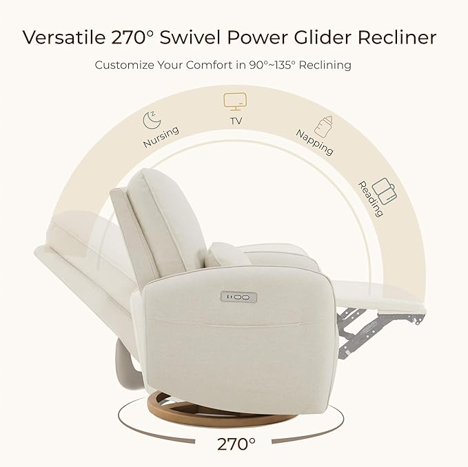 CHITA Power Nursery Glider Recliner Chair, Electric Swivel Rocker Recliner for Adults, Rocking Chair with Removable Lumbar Pillow for Living Room, FSC Certified, Fabric in Linen