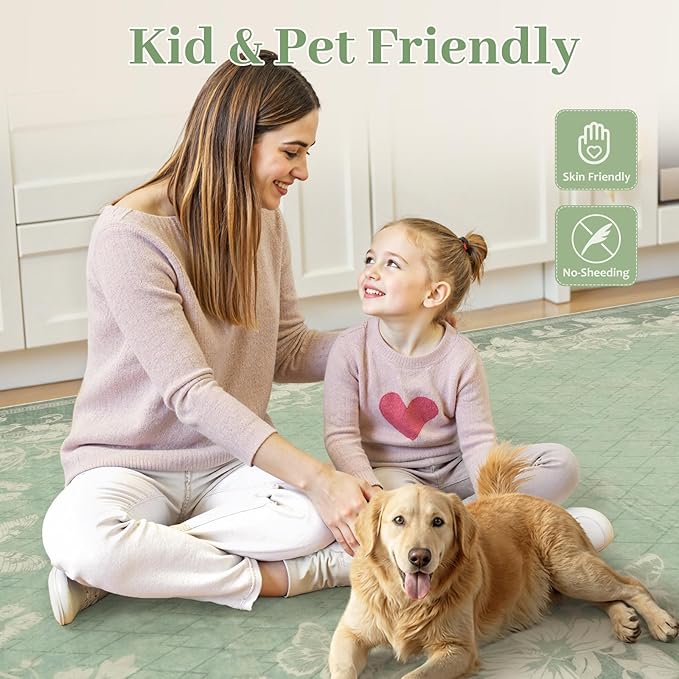 STARUIA Green Rugs for Living Room, 5x7 Washable Butterfly Area Rugs for Bedroom, Non-Slip Soft Farmhouse Carpets for Dining Room Office Guest Room Nursery Kids Room Decor (Green,5'x7')