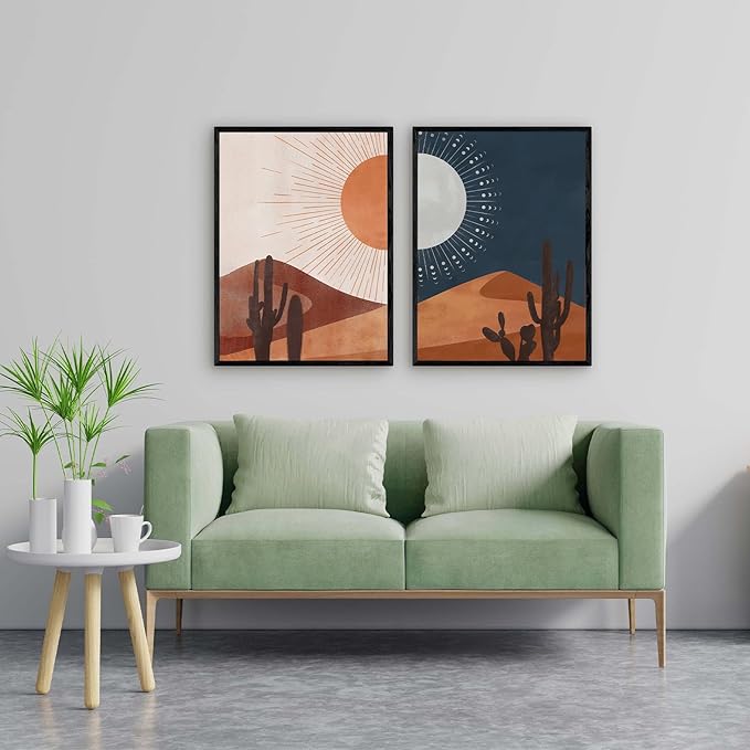 Sun and Moon Cactus Desert Landscape Art Decor Cactus Wall Art Decor - Desert Landscape Art Southwest Western Joshua Tree Pictures Print, Boho Wall Decor 16x24 inch Unframed Home Bedroom Decoration