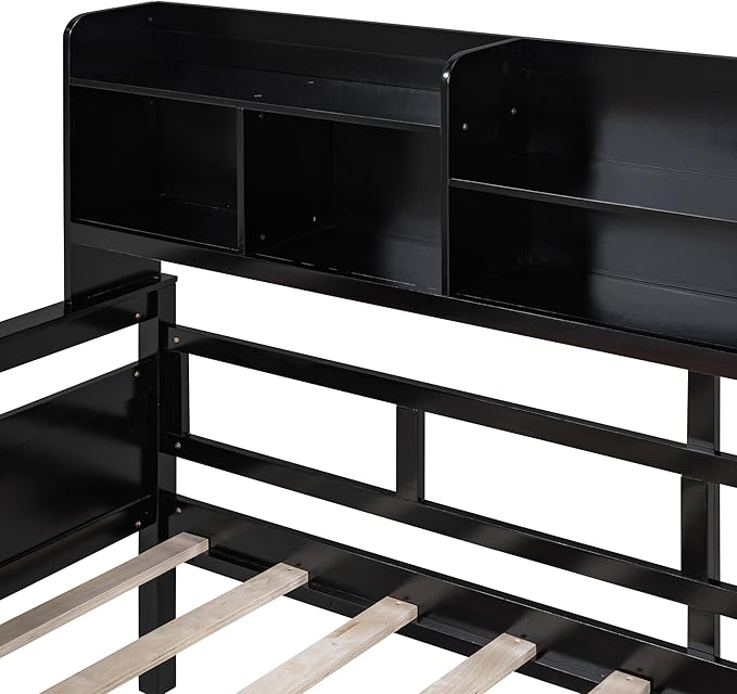 Harper & Bright Designs Twin Daybed with Storage, Wood Twin Size Bed Frame with Bookcase Headboard and 2 Drawers, Twin Sofa Bed with Shelves for Living Room Bedroom, No Box Spring Need, Espresso