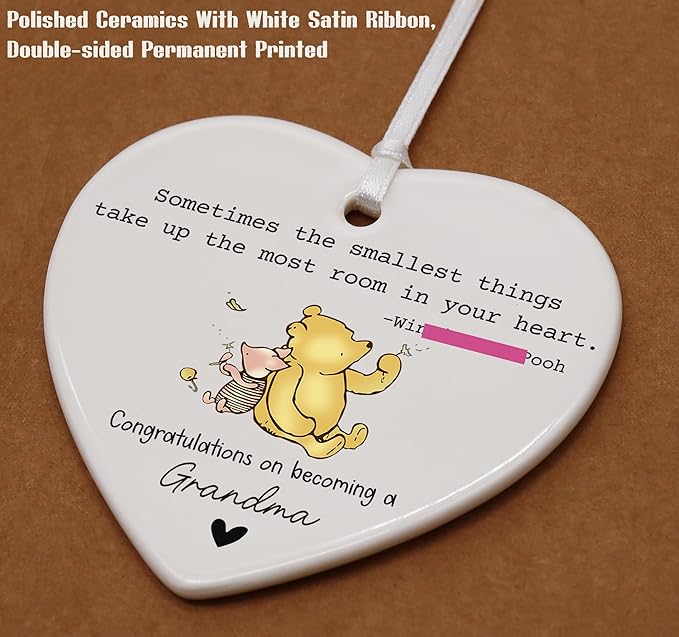 Heart Shaped Christmas Ornament-New Grandma Gift-Promoted to Nana Baby Shower Pregnancy Reveal Keepsake-Ceramic Decor Sometimes The Smallest Things
