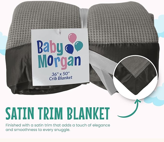 Blankets Thermal Waffle Baby Blanket Crib Bedding - Soft Cozy Warm Infant Thermal Cover for Nursery Stroller or Bassinet, Lightweight Ideal Shower Gift, Satin Trim Gray 36" x 50"