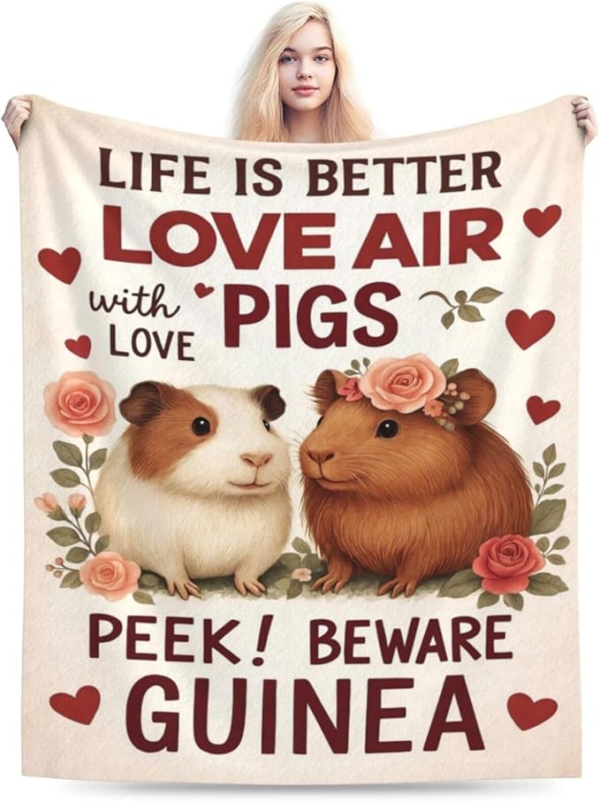 Cute Guinea Pig Throw Blanket Soft Cozy Fleece Fuzzy Plush Warm Stuff Bedding Blanket for Boys Girls Kids Adult Men Women 50"X60"