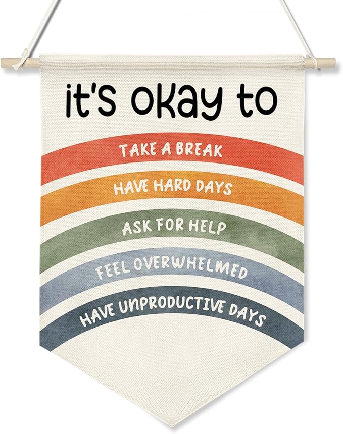 It's Okay To Wall Hanging Banner,Mental Health Rainbow Canvas Poster for Kids Teens Classroom Decor, Self-Care Quote for Therapy Office, Counselor Room, Bedroom or Nursery, 11x16 Inch(KD32)