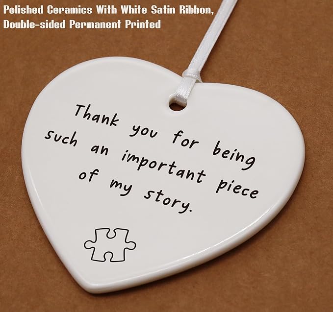 Heart Shaped Christmas Ornament-Thank You Gift for Teacher Mentor Tutor Coach Godparents-Appreciation Keepsake Important Piece of My Story Double-Sided Printing Decor Plaque