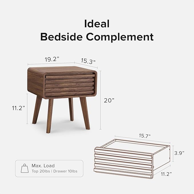 mopio Ensley Mid Century Modern Side Table, Small Accent Tables for Living Room, Mid Century Modern Night Stand, Bedside Tables, Wood Nightstands for Bedroom (Walnut, Set of 2)