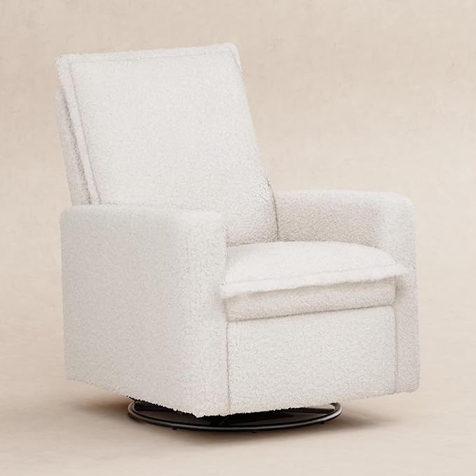 Babyletto Cali Flange Recliner and Swivel Glider in Cream Shearling, Water Repellent & Stain Resistant, Greenguard Gold and CertiPUR-US Certified