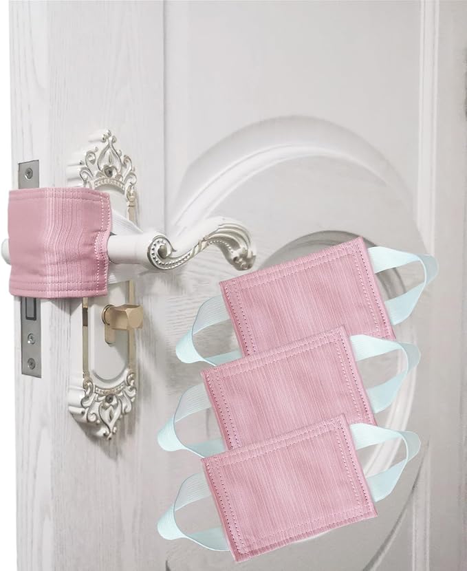 Door Silencer, Quiet Door Closer Cushion, Padded Door Latch Cover for Nursery, Baby, Light Sleepers Noise Reduced Prevent from Locking for Toddler Safety - 4.1 x 3.1 inch, Pink, Pack-3